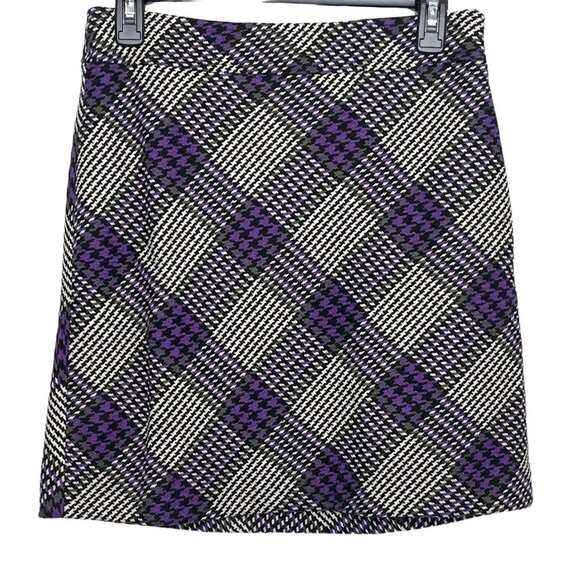 Loft Petite 4P Purple Black Plaid Mini Skirt Tweed Fall Workwear - Picture 1 of 12